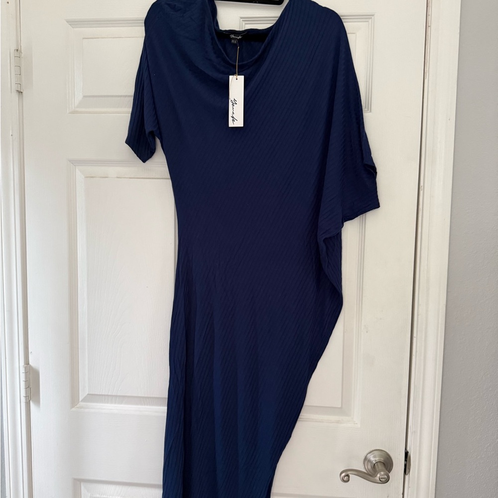 Elegant Asymmetrical Navy Dress